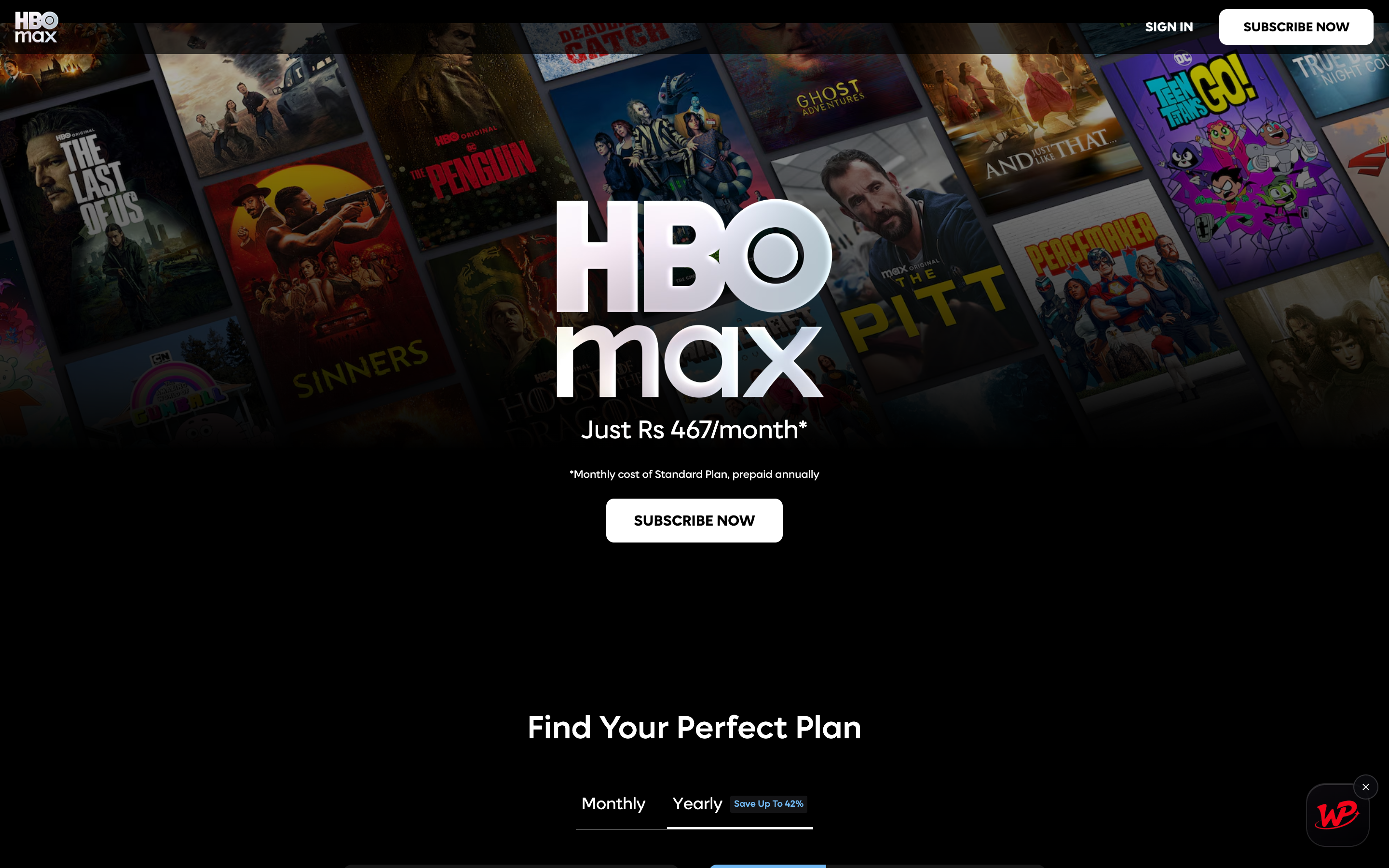 The Watch Peak Party badge floating over max.com.