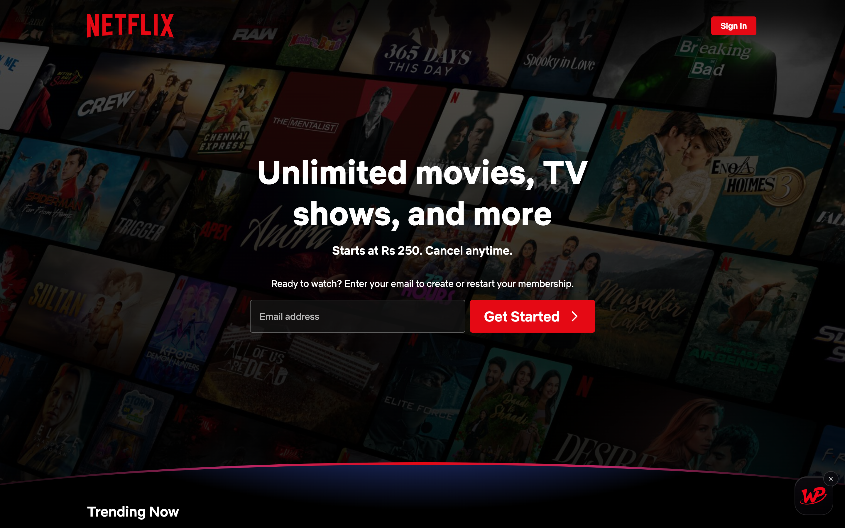The Watch Peak Party badge floating over netflix.com.