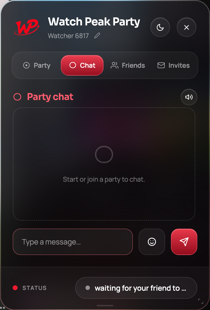 The Chat tab during a live party, with the composer ready for a message.